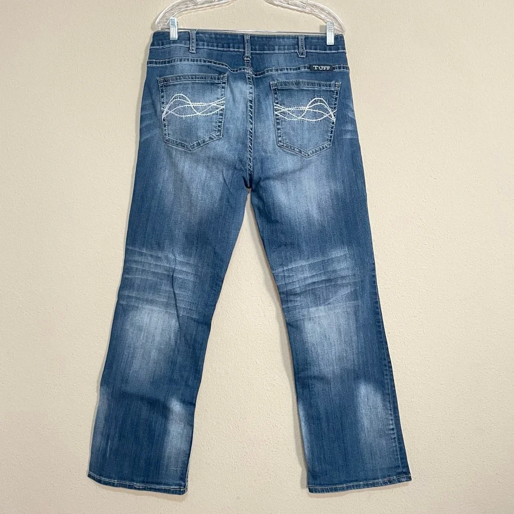 Womens Cowgirl Tuff Don't Fence Me‎ In Blue Denim Boot Jeans Size 35x31